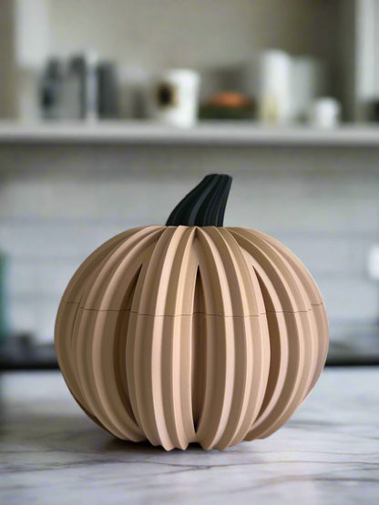 Modern 3D printed Pumpkins. Fall, Thanksgiving and Halloween decoration. Pumpkin bowl with lid