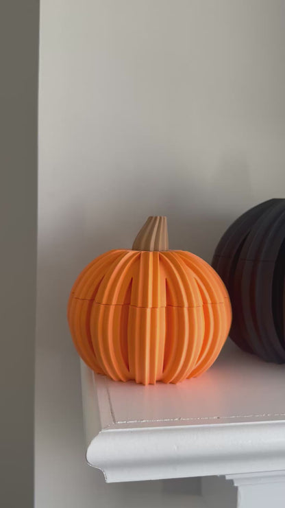 Modern 3D printed Pumpkins. Fall, Thanksgiving and Halloween decoration. Pumpkin bowl with lid